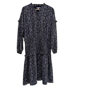 Yakira Bella Emily Smocked Waist Dress Ditsy Floral Modest Navy Blue Pink XL